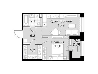 1-комнатная 45.80 кв.м, ЖК Sky Garden (Скай Гарден), 18 062 604 руб.
