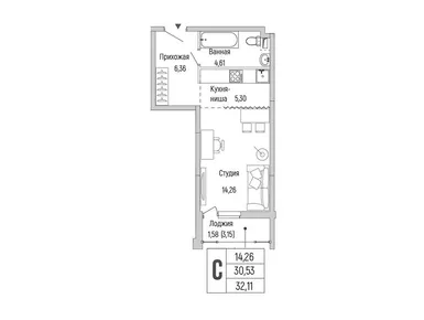 Студия 32.11 кв.м, ЖК Riga Hills (Рига Хиллс), 9 770 208 руб.