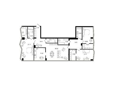 Планировки четырехкомнатные в Клубный дом Novaya, 11 (Новая, 11)