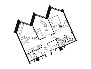 2-комнатные 66.90 кв.м, «Резиденция Сокольники», 29 450 000 руб.