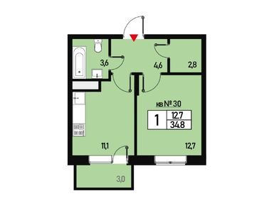 1-комнатная 34.00 кв.м, Эко-район «Борисоглебское», 6 500 000 руб.
