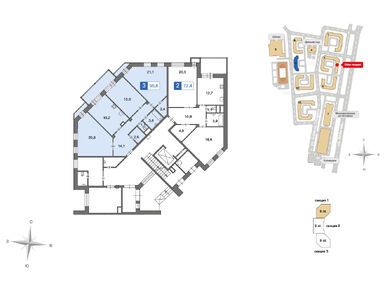 Планировки трехкомнатные в ЖК «Ново-Никольское»