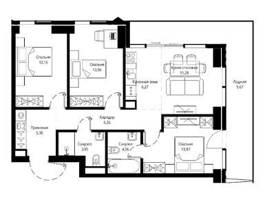 Планировки трехкомнатные в ЖК JOIS (Джойс)