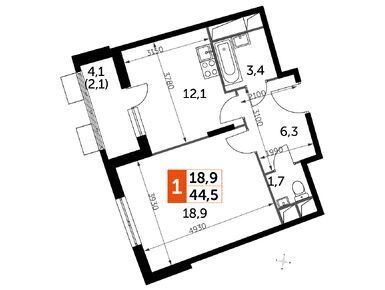 1-комнатная 44.40 кв.м, ЖК «Римский», 15 522 240 руб.