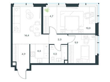 Планировки трехкомнатные в Level Павелецкая Сити