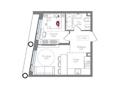 Планировки однокомнатные в ЖК «Преображенская площадь»