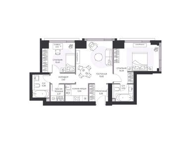2-комнатная 65.10 кв.м, ЖК hide (хайд), 40 016 970 руб.