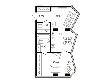 Планировки двухкомнатные в Клубный дом «Новая, 11»