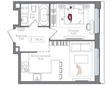 Планировки однокомнатные в ЖК «Преображенская площадь»