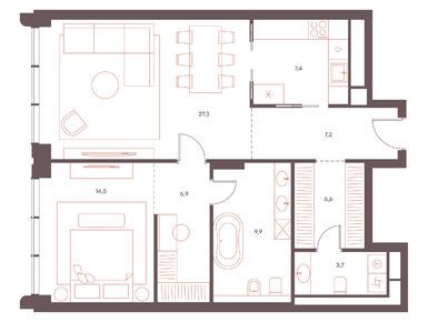 Планировки 2-к. апартаменты в Саввинская 27 от Level