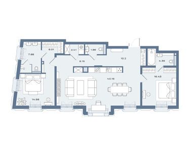 Планировки двухкомнатные в ЖК «Дом Соболева»