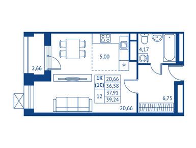 Студия 36.58 кв.м, ЖК «Поколение Первых», 8 852 360 руб.
