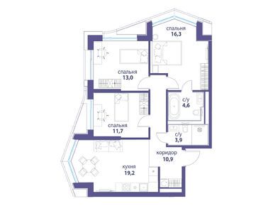 Планировки трехкомнатные в Жилой квартал «Символ»
