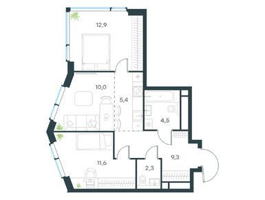 Планировки трехкомнатные в Level Мичуринский