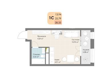 Студия 28.33 кв.м, ЖК «Дюна», 10 822 060 руб.