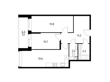 2-комнатная 70.90 кв.м, ЖК «Солнечный Парк», 13 261 136 руб.