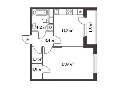 1-комнатная 42.10 кв.м, Миниполис «Восемь Кленов», 16 175 117 руб.