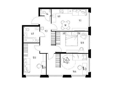 Планировки четырехкомнатные в ЖК Skolkovo ONE (Сколково Уан)