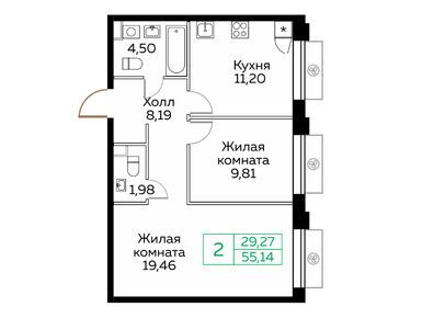 Планировки двухкомнатные в ЖК «КИТ»