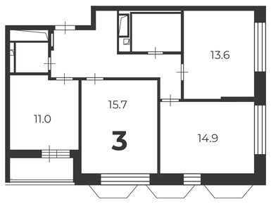 Планировки трехкомнатные в Жилой дом «Чоботовская ул., д. 2А»