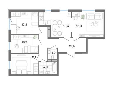 Планировки четырехкомнатные в ЖК «G3 Театральный»