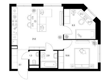 Планировки двухкомнатные в Кавказский бульвар 51