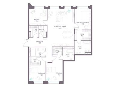 4-комнатная 160.70 кв.м, ЖК «Дом XXII» (Дом 22), 417 820 000 руб.