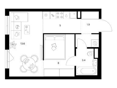 Планировки однокомнатные в Кавказский бульвар 51