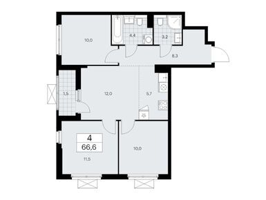 Планировки четырехкомнатные в ЖК «Бунинские кварталы»