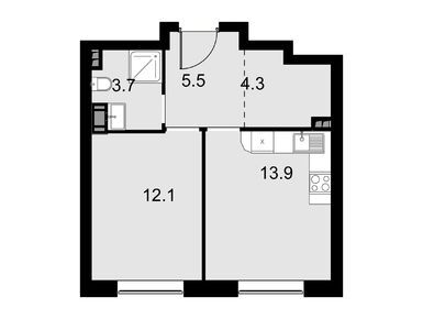 1-комнатные 39.50 кв.м, Дом Malevich, 14 022 500 руб.