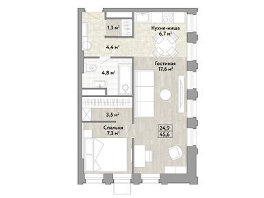 1-комнатная 45.60 кв.м, ЖК «Новые Смыслы», 14 961 383 руб.