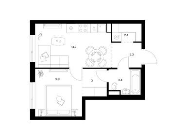 1-комнатная 36.70 кв.м, Бунинская набережная, 13 054 190 руб.