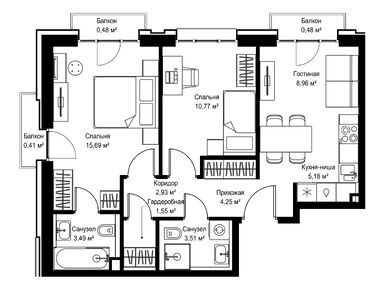 2-комнатная 57.70 кв.м, ЖК «Селигер Сити», 25 583 372 руб.