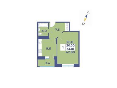 1-комнатная 42.80 кв.м, ЖК «Эдельвейс» (Первомайское), 6 848 000 руб.
