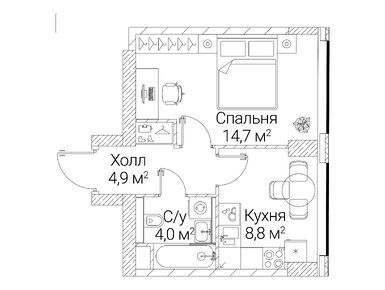 1-комнатная 32.40 кв.м, ЖК «Сезар Будущее», 24 520 320 руб.