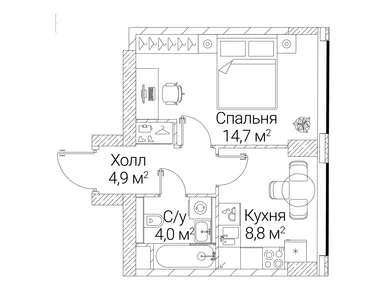 1-комнатная 32.40 кв.м, ЖК «Сезар Будущее», 24 520 320 руб.