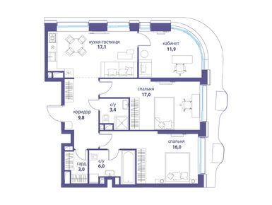 Планировки трехкомнатные в Жилой квартал «Символ»