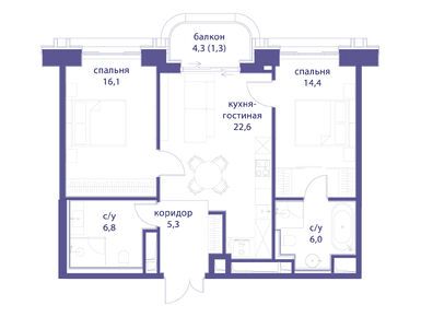 Планировки двухкомнатные в ЖК «Татарская 35»