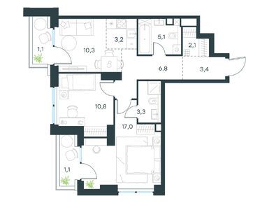 Планировки трехкомнатные в Левел Звенигородская