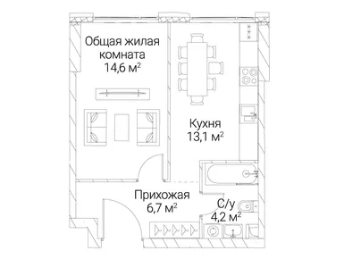 1-комнатная 38.60 кв.м, ЖК «Сезар Силика», 24 433 800 руб.