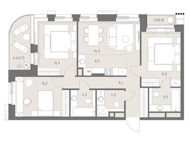 Планировки четырехкомнатные в ЖК «Родина Парк»