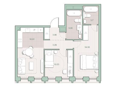2-комнатная 57.87 кв.м, ЖК «Среда на Кутузовском», 26 459 089 руб.