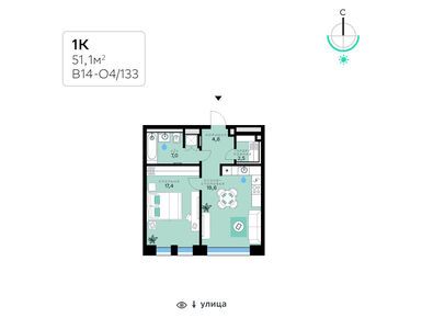 1-комнатная 51.10 кв.м, ЖК «СберСити», 33 225 220 руб.