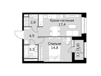 1-комнатная 44.40 кв.м, ЖК Sky Garden (Скай Гарден), 18 665 316 руб.