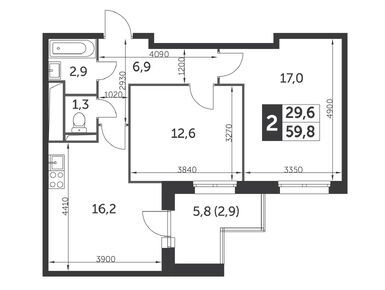 2-комнатная 59.80 кв.м, ЖК «Настроение», 20 750 600 руб.