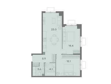 Планировки двухкомнатные в ЖК «Парксайд»