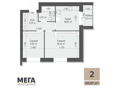 Планировки двухкомнатные в ЖК «Мега Кварталы»