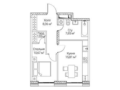 1-комнатная 44.42 кв.м, ЖК SEZAR CITY (Сезар Сити), 25 319 400 руб.