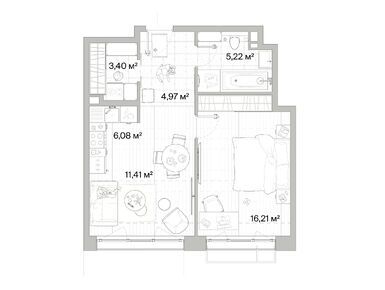 1-комнатная 47.29 кв.м, ЖК «Мыс», 14 866 557 руб.