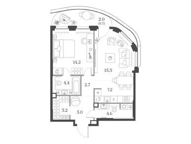 1-комнатная 58.60 кв.м, ЖК «Муза», 49 235 720 руб.